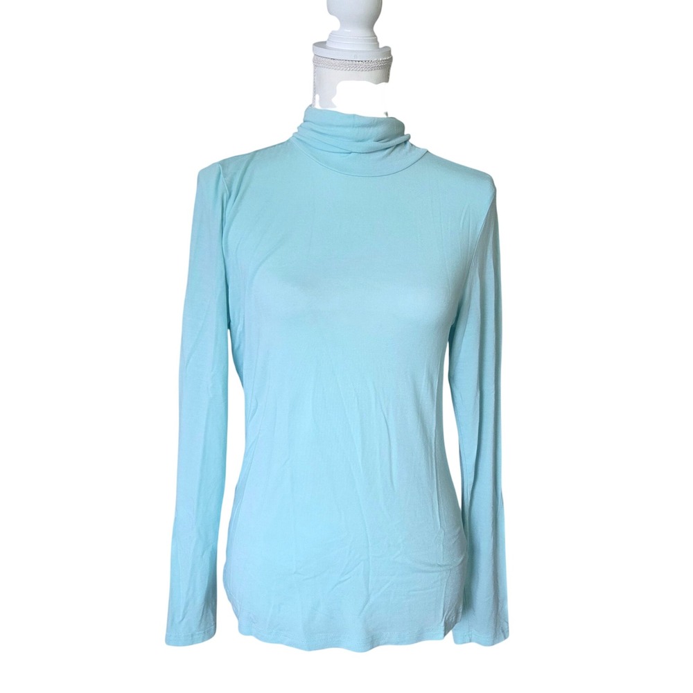 Gap Stretch Womens Medium Aqua Blue Tencel Lyocell Turtleneck Top 05/05 Vintage
